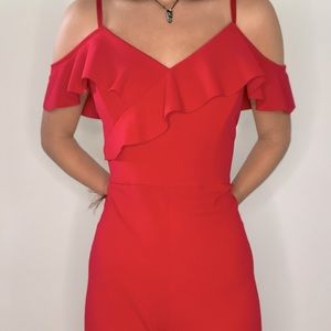 iZ Byer Red ruffle sleeve jumpsuit in Medium